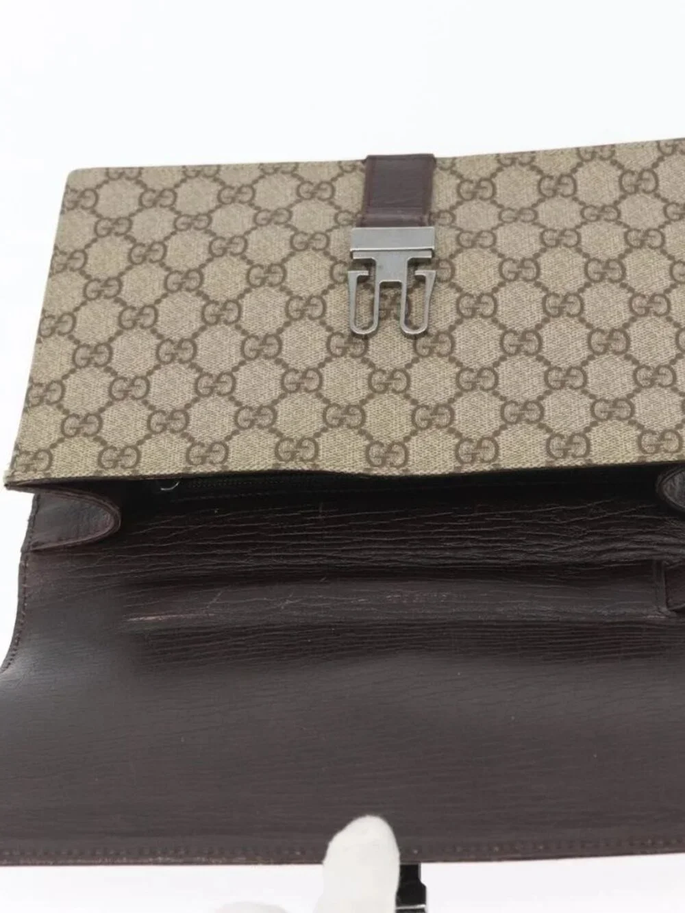 GUCCI GG Supreme Clutch Bag PVC Beige Silver 131213 Auth 173825